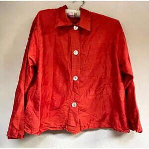 LisBeth Oslo Womens Pre-Washed Silk Crinkle Shirt Jacket Large Red Button Front
